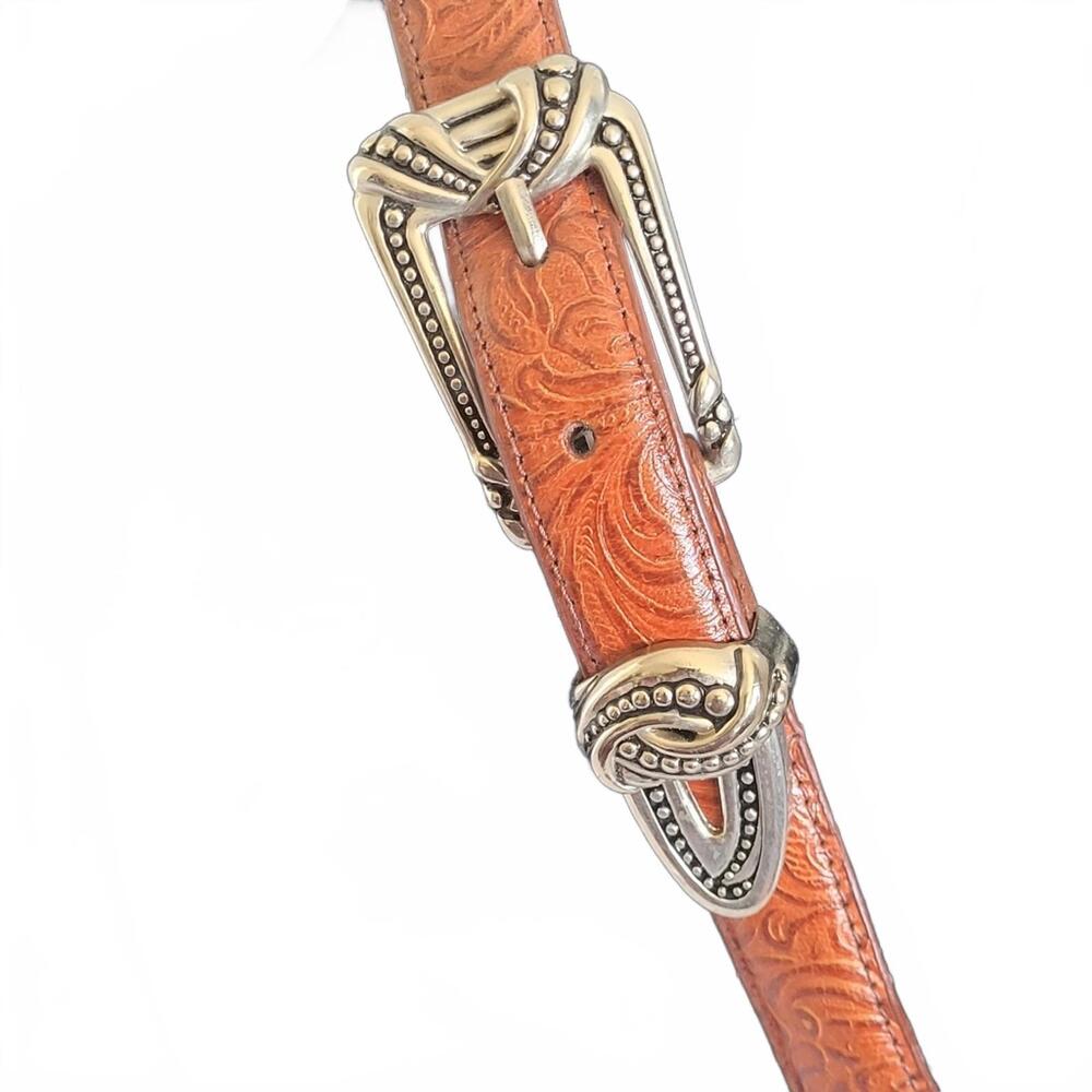 Women’s Vintage Brown Embossed Textured Leather Belt Western Style 1inW - Picture 2 of 7